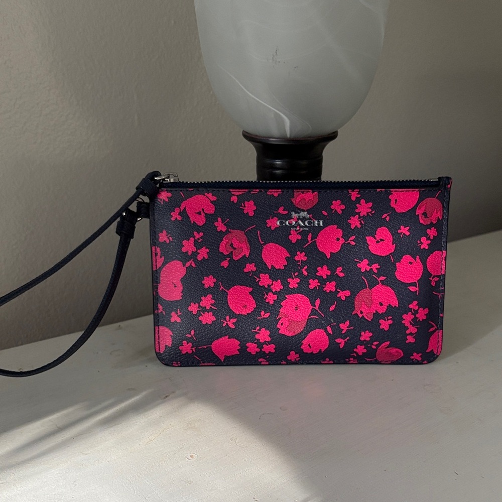 Coach Navy and Pink Floral Wristlet